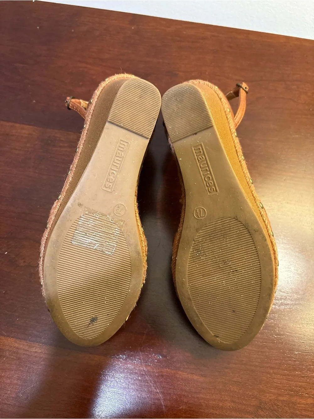 Maurices Cognac Brown Ankle-Strap Wedge Espadrilles size 7.5